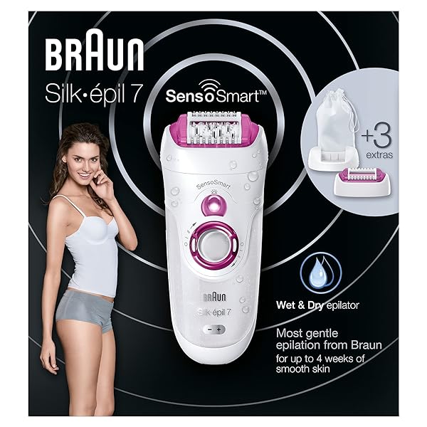 Braun-BRAUN-SE7700-Silk-Epil-7-7-700-Sensosmart-Cordless-Wet-And-Dry-Epilator-With-3-Extras-Pink-100-unita-B077ZM2QKB Braun BRAUN SE7700 Silk-Epil 7 7-700 Sensosmart Cordless Wet And Dry Epilator With 3 Extras Pink - 100 unita - immagine 1