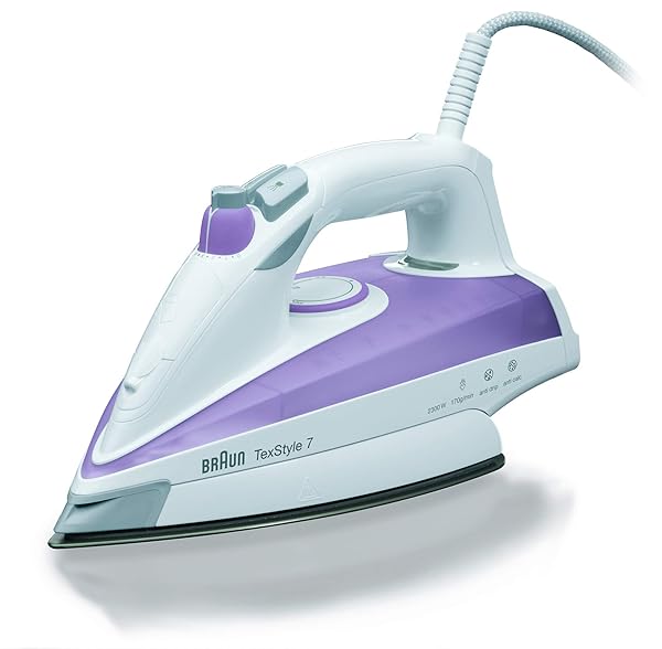 Braun-TexStyle-7-TS715-Ferro-da-Stiro-a-Vapore-con-4-Anni-di-Assistenza-Piastra-in-Eloxal-Colpo-Vapore-140-g-Serbatoi-B00EQB0F2C Braun TexStyle 7 TS715 Ferro da Stiro a Vapore con 4 Anni di Assistenza, Piastra in Eloxal, Colpo Vapore 140 g, Serbatoio 400 ml, Termostato Regolabile, Punta di Precisione, Vapore Verticale, Viola - immagine 1