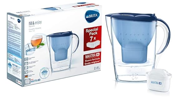 Brita-Marella-Kit-Caraffa-con-7-Filtri-Maxtra-Inclusi-Plastica-Blu-24-Litri-B073P451TD Brita Marella Kit Caraffa con 7 Filtri Maxtra+ Inclusi, Plastica, Blu, 2,4 Litri - immagine 1